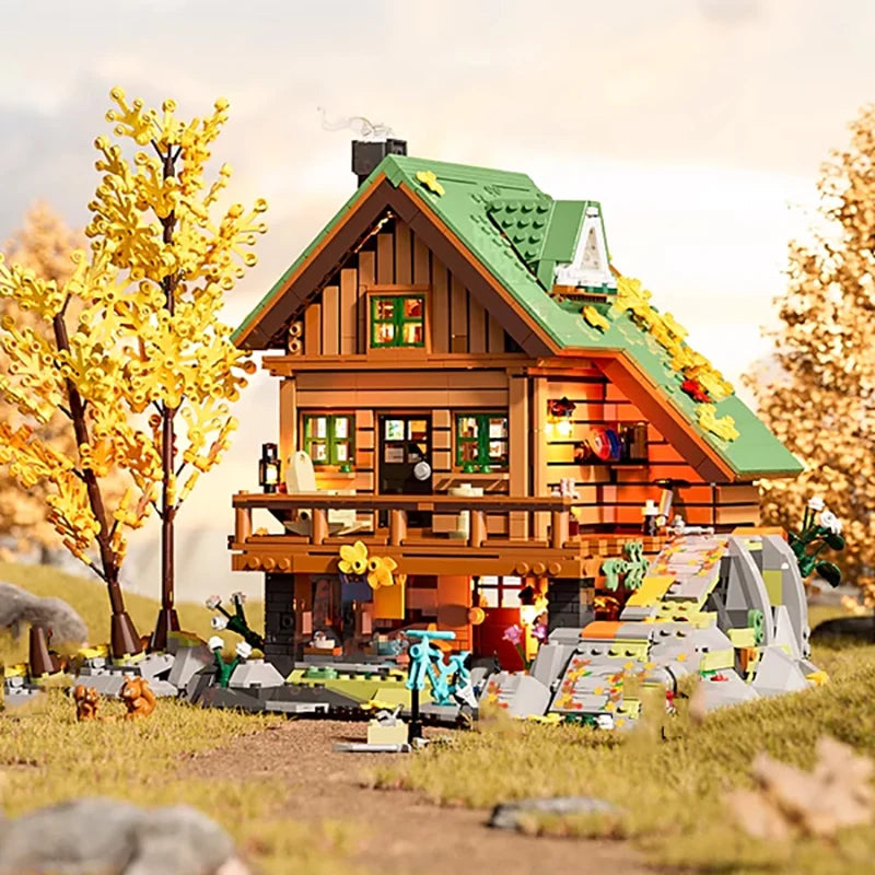 Mountain Cabin LED House Modular Buildings Blocks Farm Life City Street View Apartment Store Architecture Brick Model Kit Boys Toy Adults Kid Gift 2255PCS