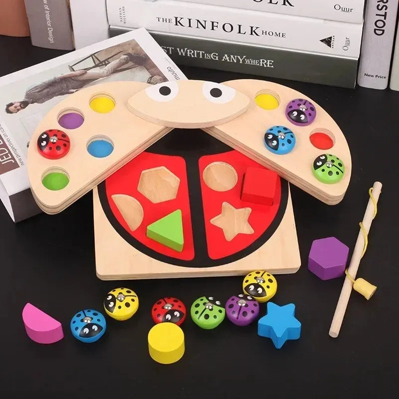 Wooden Magnetic Fishing Game & Ladybug Shape Puzzle Toy