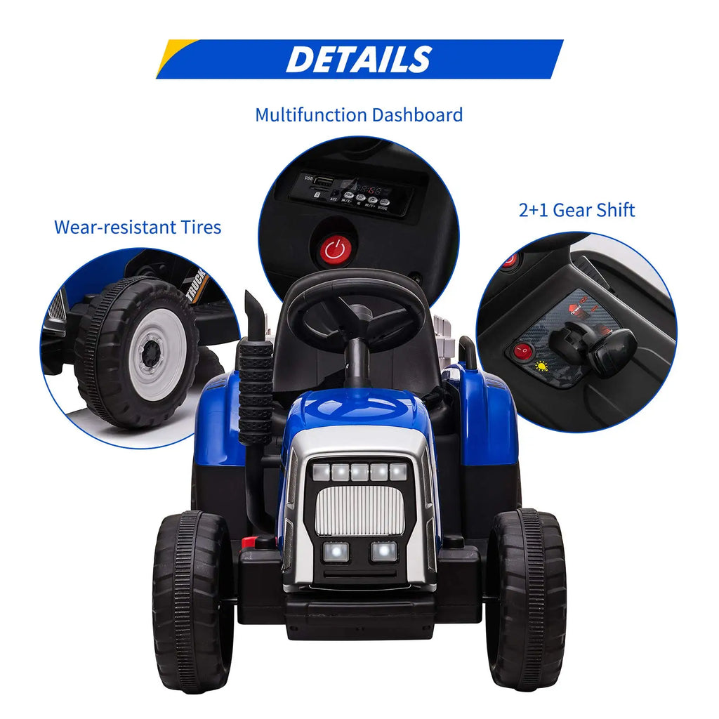 Kids 12V Electric Ride-On Tractor with Trailer and Remote Control