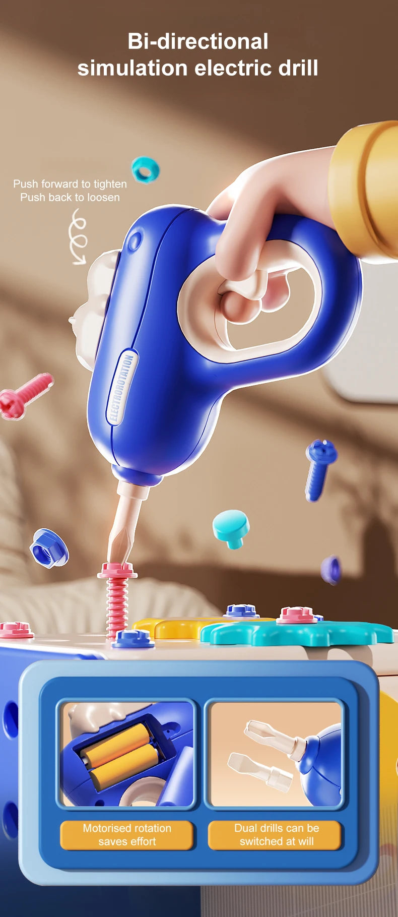 Educational Pretend Play Construction Children Home Toolbox Simulation Drill Screw Removal Puzzle Multi-Functional Assembly Toy