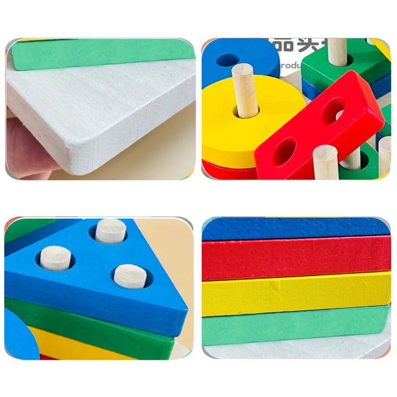 Wooden Montessori Geometric Shape Sorting Columns Toy