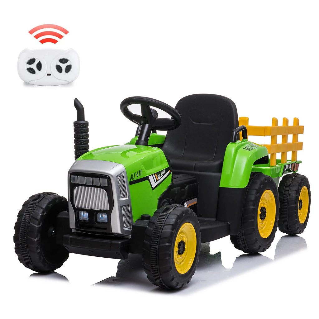 Kids 12V Electric Ride-On Tractor with Trailer and Remote Control