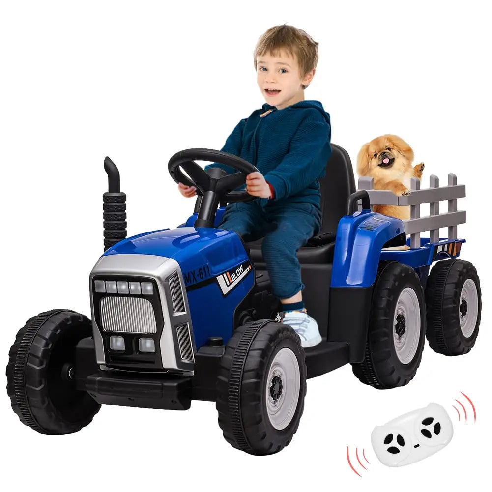 Kids 12V Electric Ride-On Tractor with Trailer and Remote Control