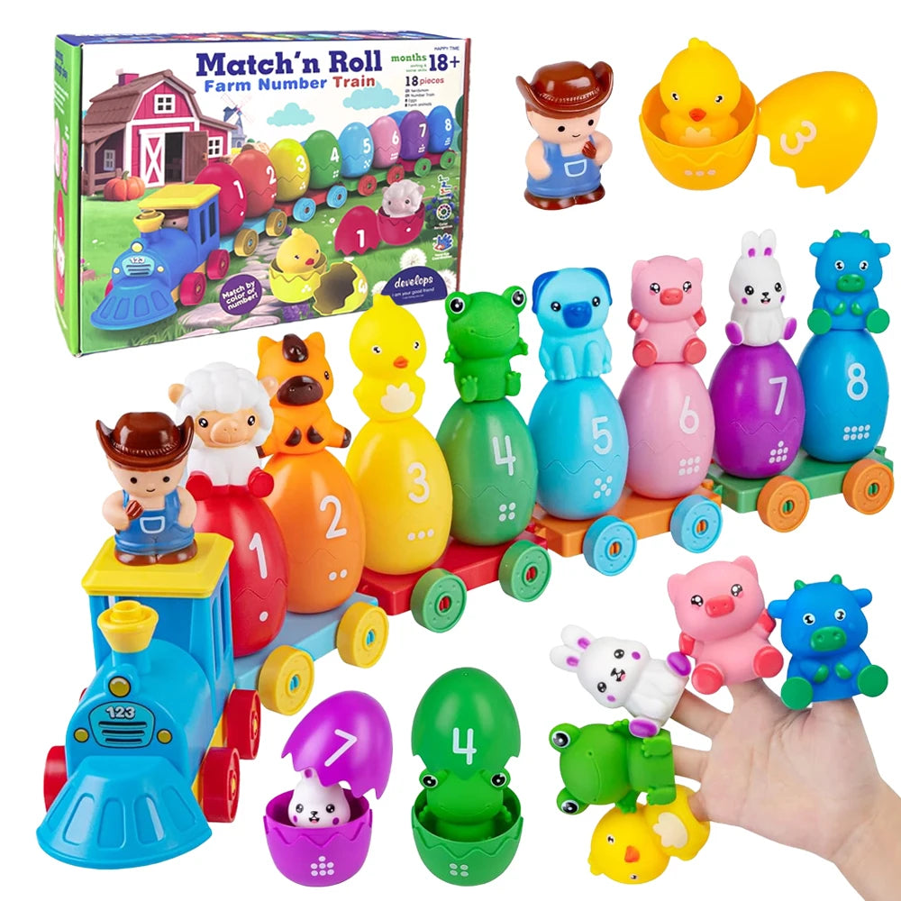 BizyKoady Montessori Farm Train Set - Animal Sorting Toys