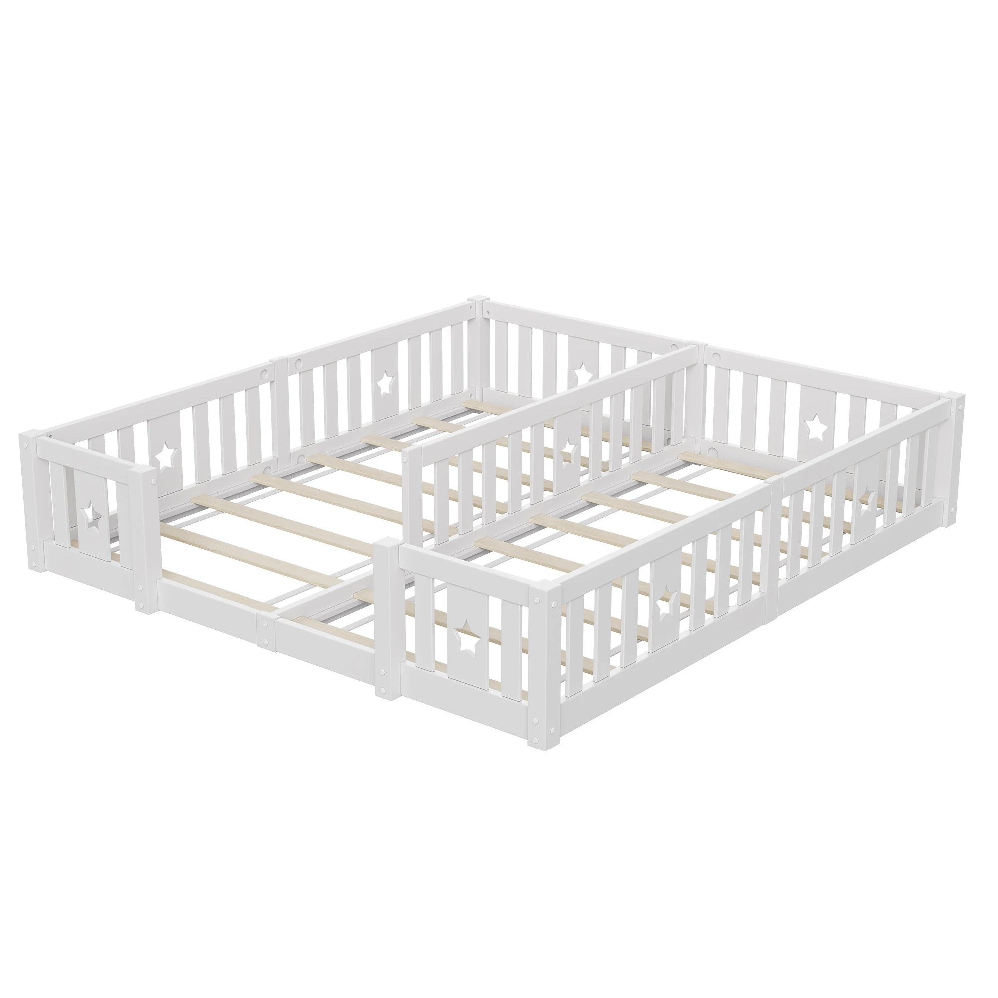 Rosahqnda Solid Floor Bed 180x200cm,Children's Bed with Slats & Star Pattern,Modern Kids Room Furniture,White/Gray