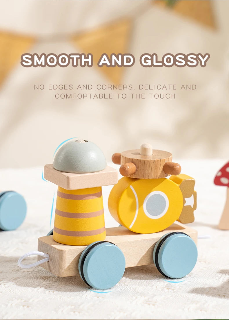 BizyKoady Wooden Stacking Train - Montessori Toddler Toy Set