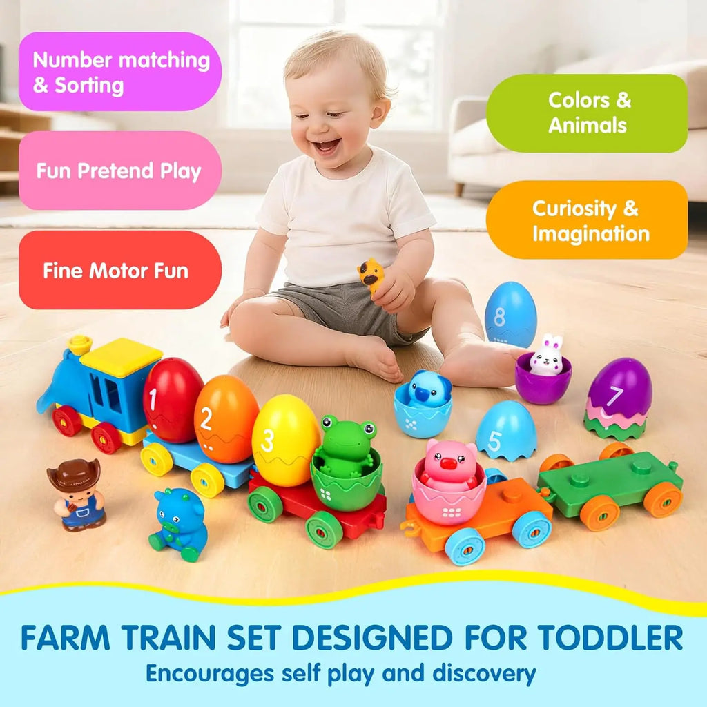 BizyKoady Montessori Farm Train Set - Animal Sorting Toys
