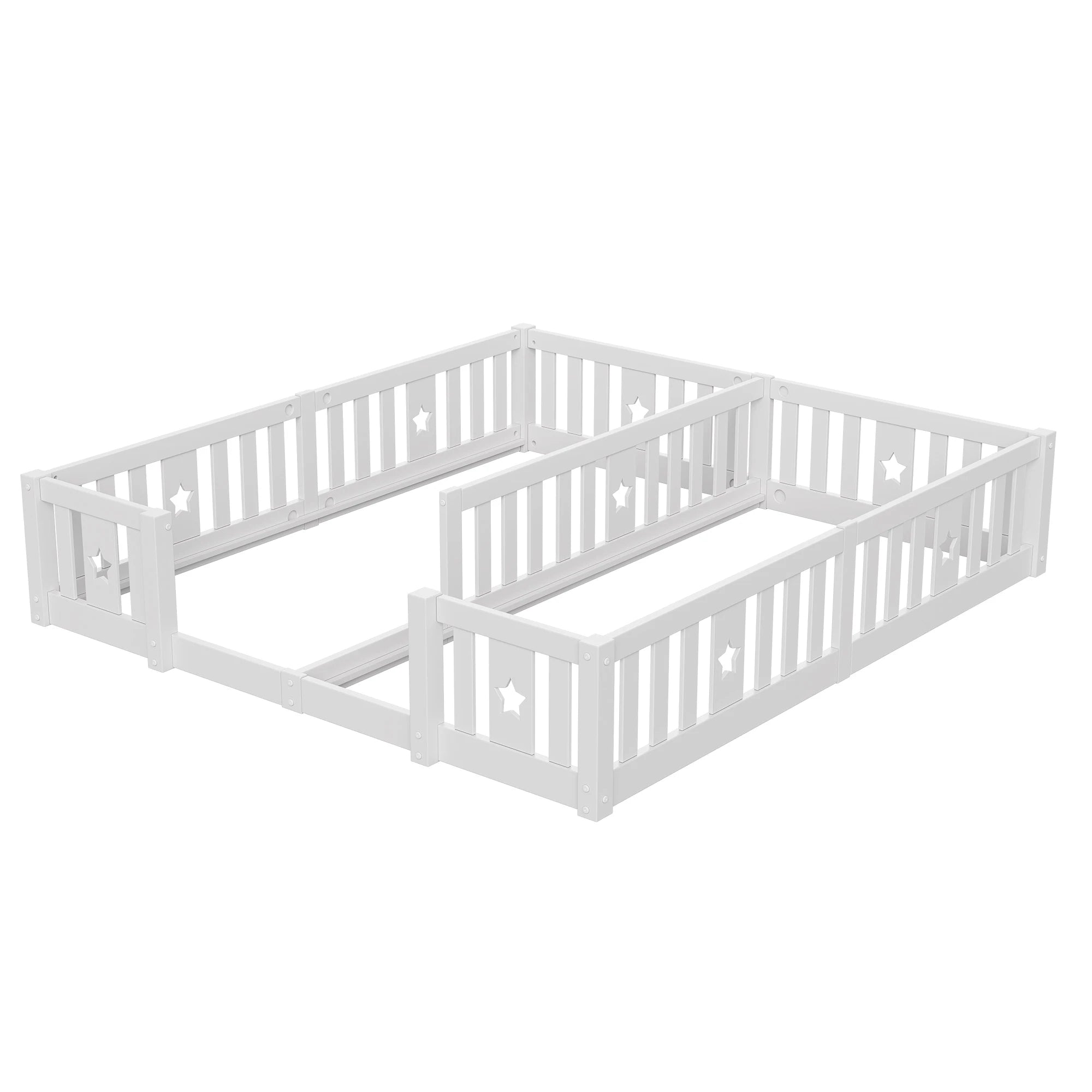 Rosahqnda Solid Floor Bed 180x200cm,Children's Bed with Slats & Star Pattern,Modern Kids Room Furniture,White/Gray