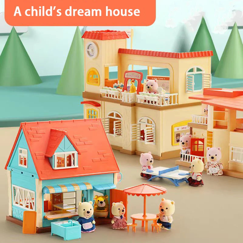 Dollhouse 1:12 Scale Mini Villa Ice Cream Shop Supermarket School Hospital Scene Cottage Model Miniature Furniture Girl Toy Gift