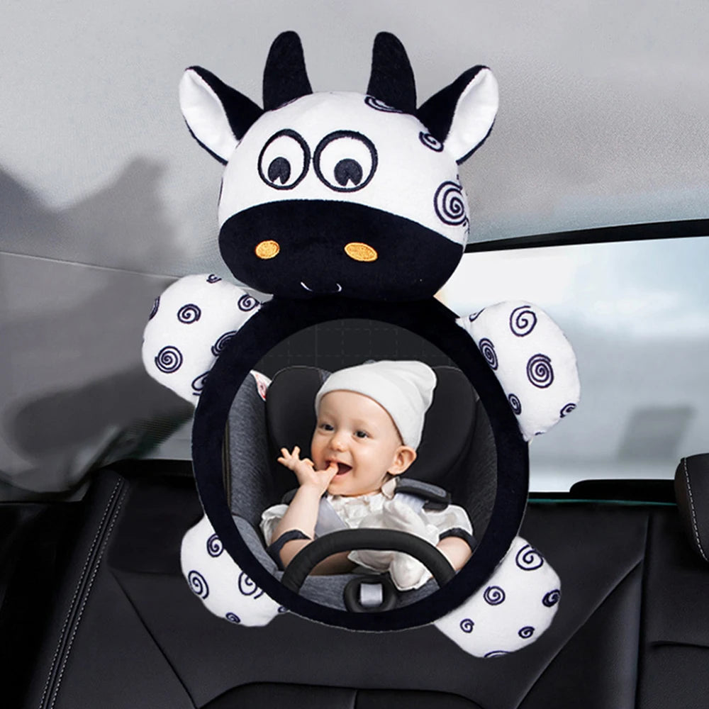 Baby Tummy Time Mirror Toy - High Contrast Black & White Cow