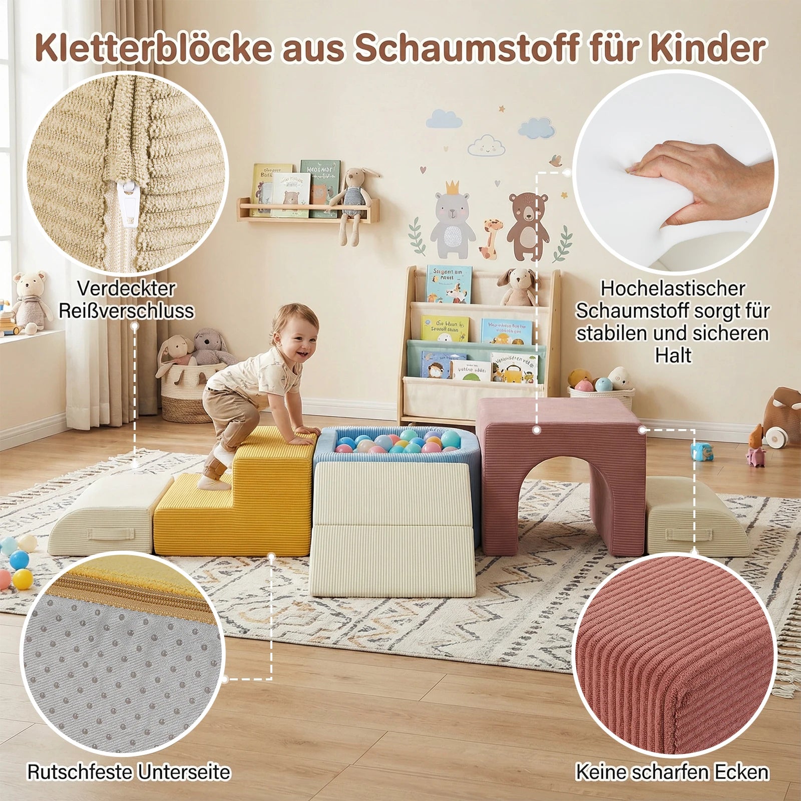 Modular Toddler Climbing Toys for Toddlers, Kids Sofa Foam Climbing Blocks, Play Climbing Playset with Slide Stairs, Convertible