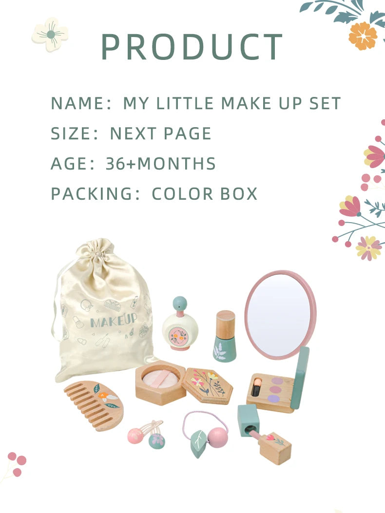 Wooden Beauty Salon Play Set Wooden Makeup Set Girls MakeUp Dressing Table Cosmetics Toys Birthday Gifts For Children
