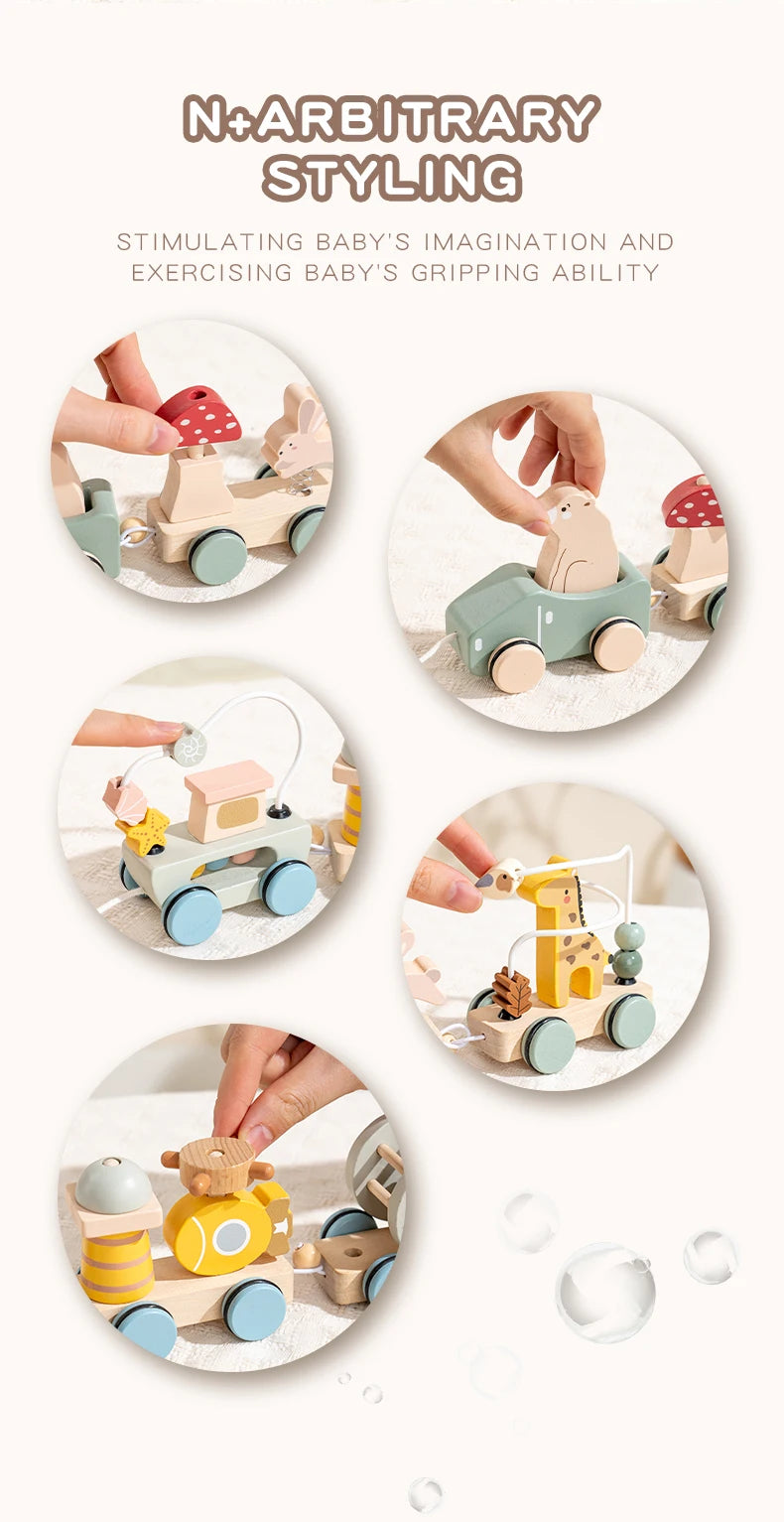 BizyKoady Wooden Stacking Train - Montessori Toddler Toy Set
