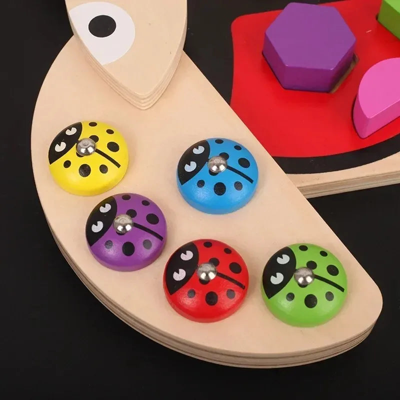 Wooden Magnetic Fishing Game & Ladybug Shape Puzzle Toy