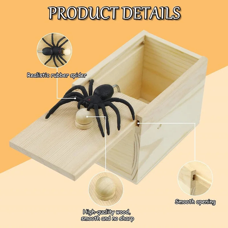 Handmade Wooden Spider Prank Scare Box - 9cm Pop Out Toy
