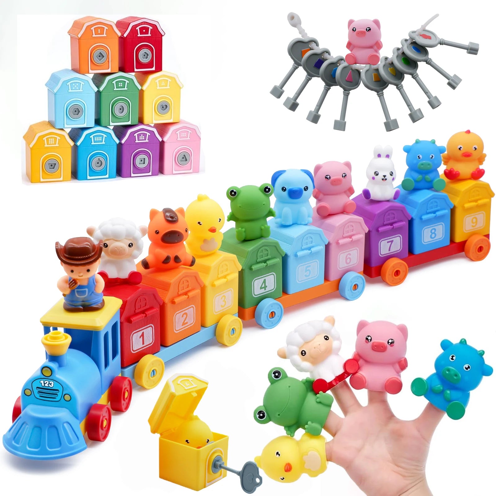Montessori Farm Animal Train Set - Counting & Sorting Toy
