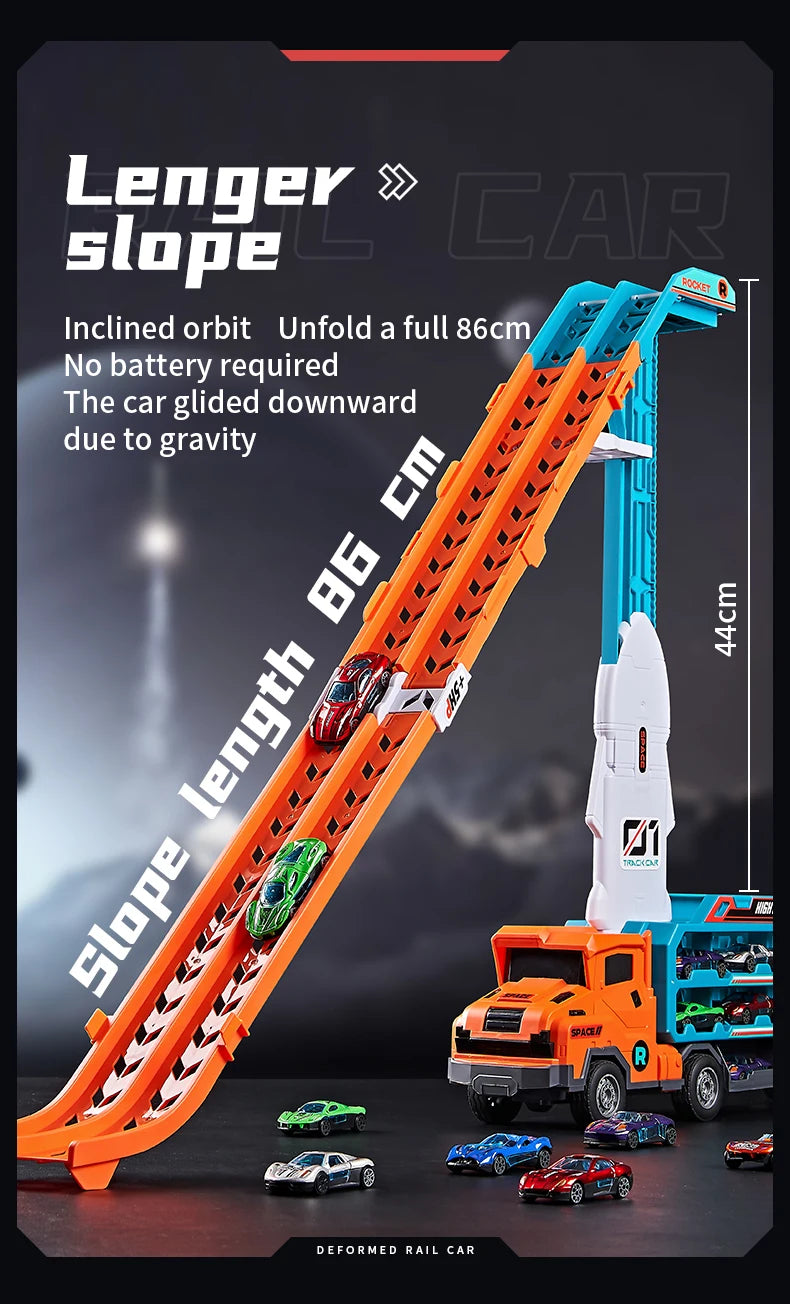 3D Rail Car - Over the Track, High Impact Flying Car - Transformed Inertial Car Puzzle Power Car Toy Set - Alloy Car Toy Set