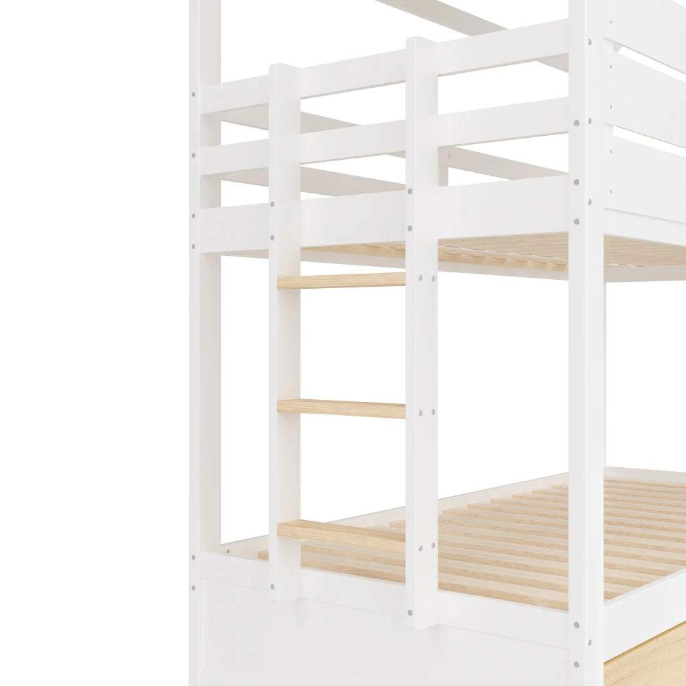 90X200 White and Green Bedroom Bunk Bed with Slide and Pull-Out Bed,without A Mattress