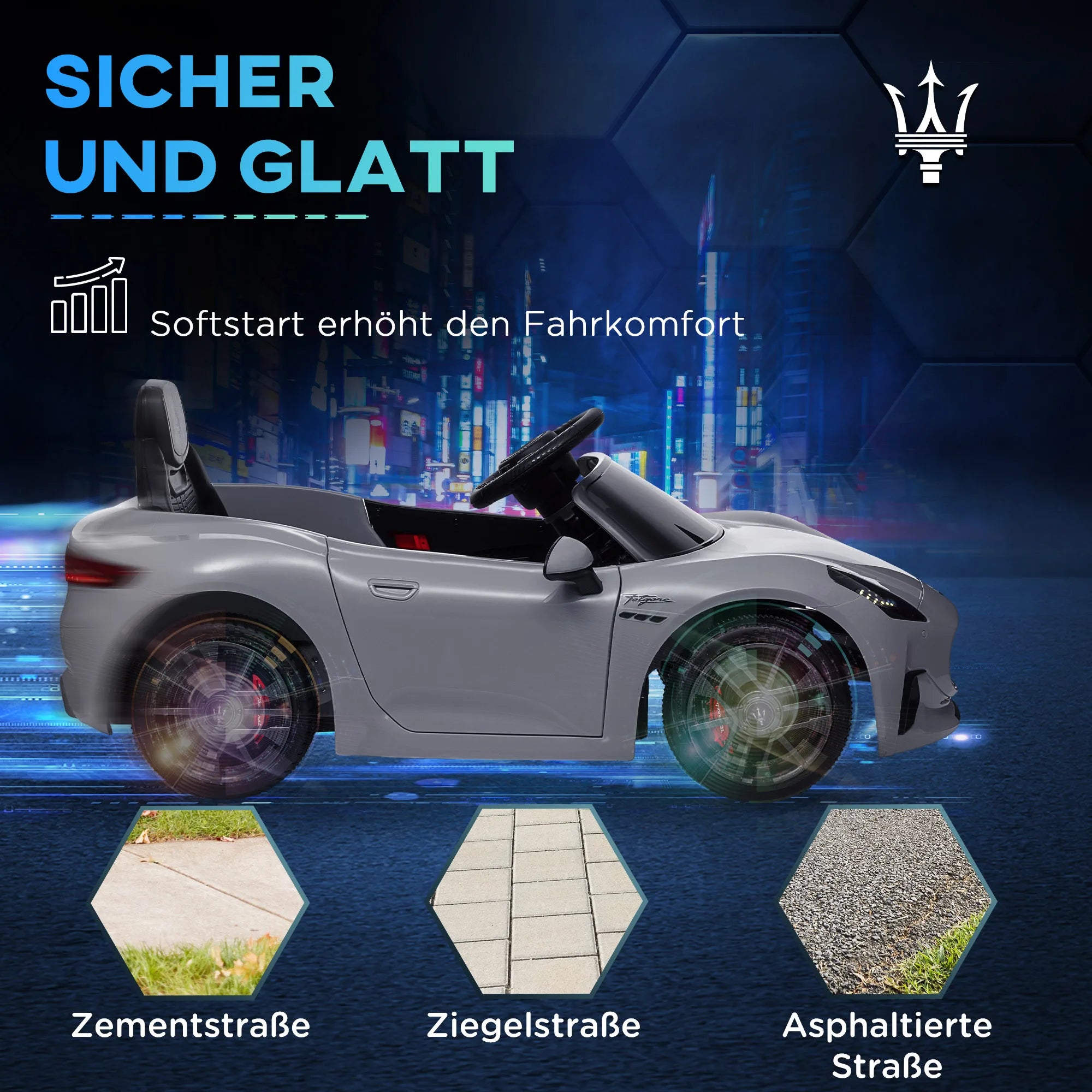 Maserati Gran Turismo Ride On Kids Electric Car 12V Grey
