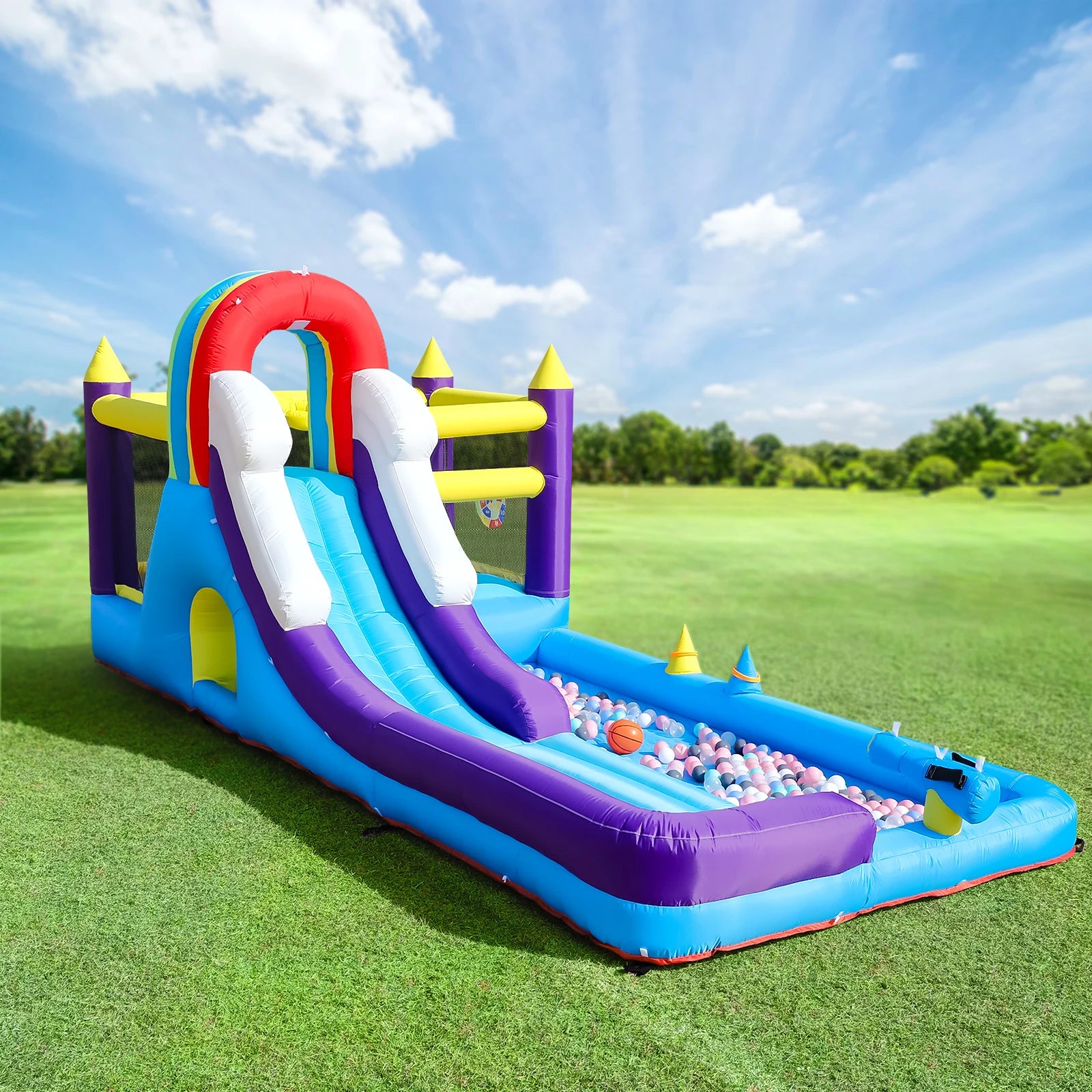 New Oxford cloth 16ft  4.9m Inflatable Water Slide Bounce House w/ Splash Pool & 480W Blower for Kids Party