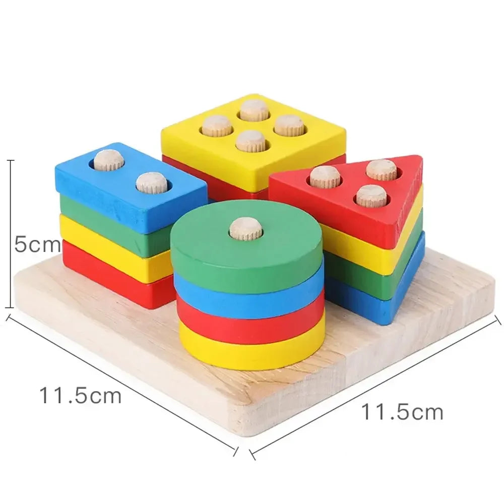 Mini Montessori Wooden Geometry Shape Match Puzzle - Macarone Color