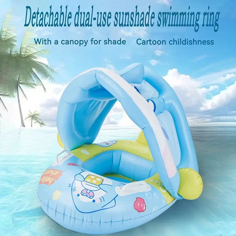 Baby Inflatable Pool Float with Detachable Sun Shade - Animal Print