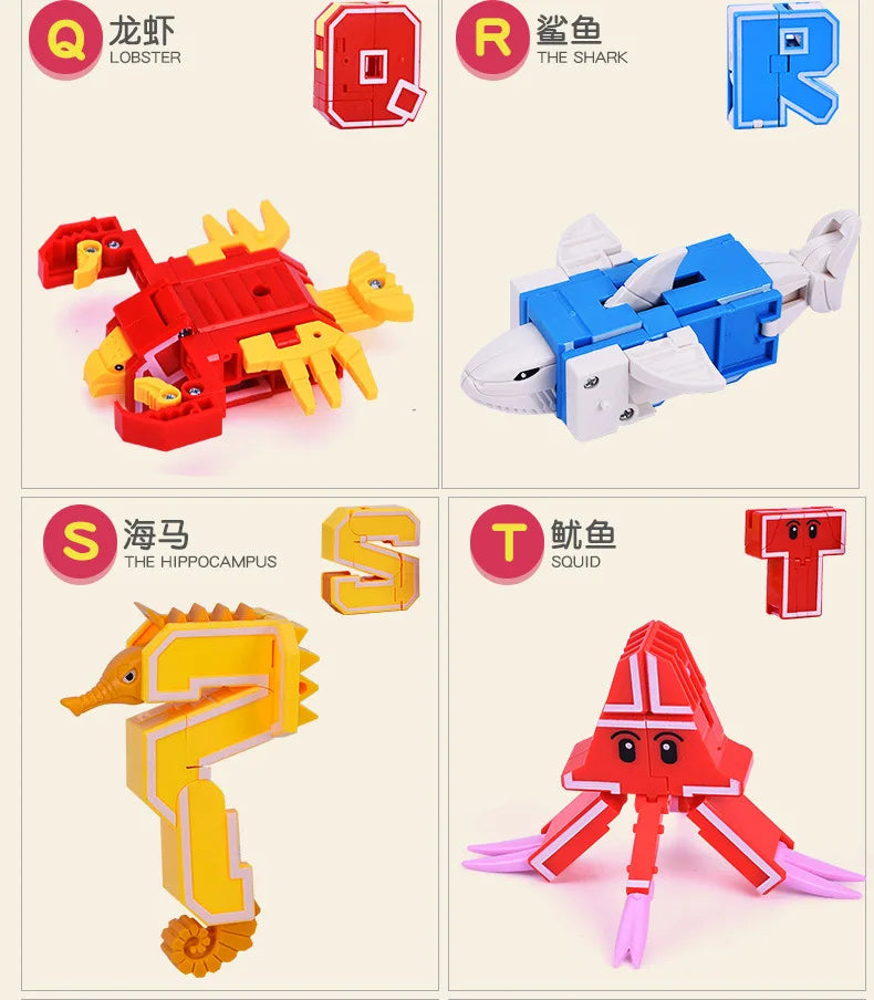 26 A-Z letter Alphabet Animal Dinosaur Warrior Deformation Action Figures Transformation Robot Toys For Children Gift Brinquedos