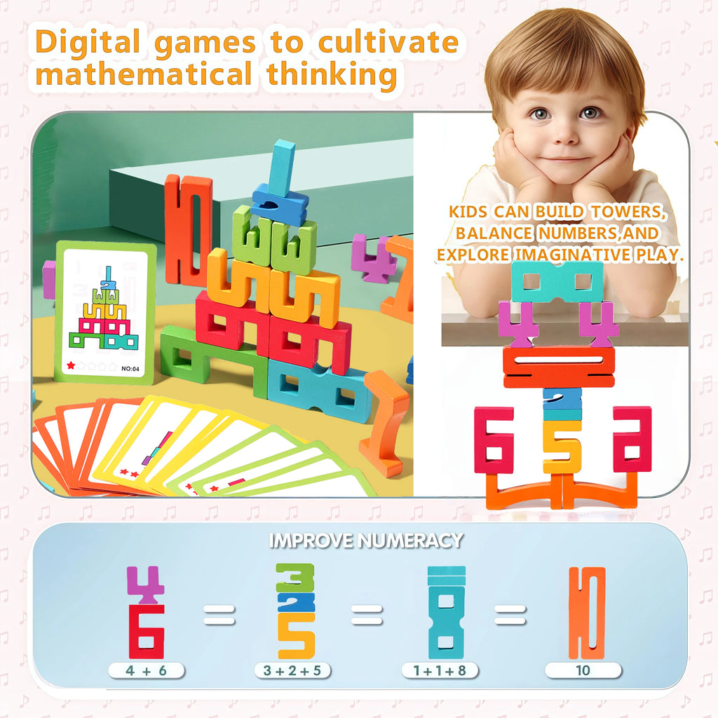 BizyKoady Wooden Stacking Train - Montessori Toddler Toy Set