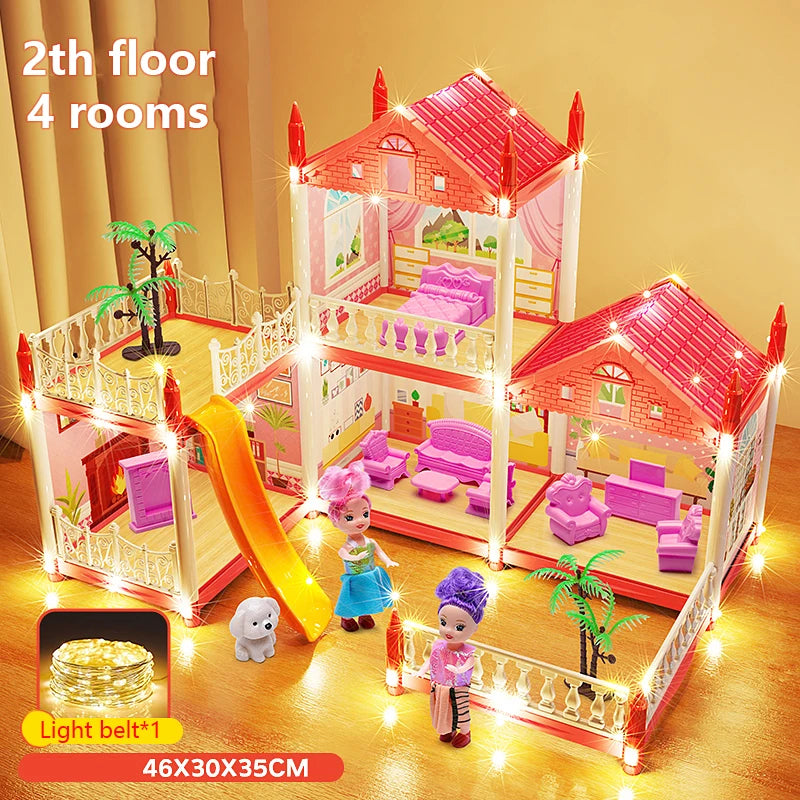 DIY Popular Toy 3d Assembly Mini Toy House Accessories Villa Princess Castle Led Lights Girl Birthday Gift Assembly Toy House