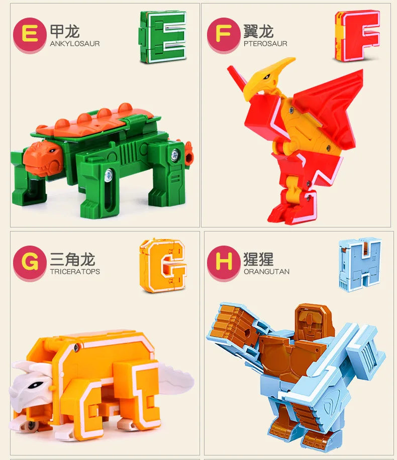 26 A-Z letter Alphabet Animal Dinosaur Warrior Deformation Action Figures Transformation Robot Toys For Children Gift Brinquedos