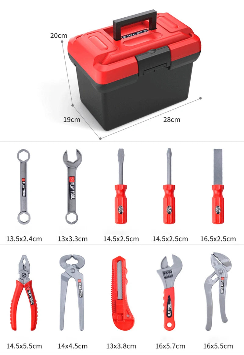 Kids Pretend Play Toolbox Set with Toy Drill - ABS Plastic