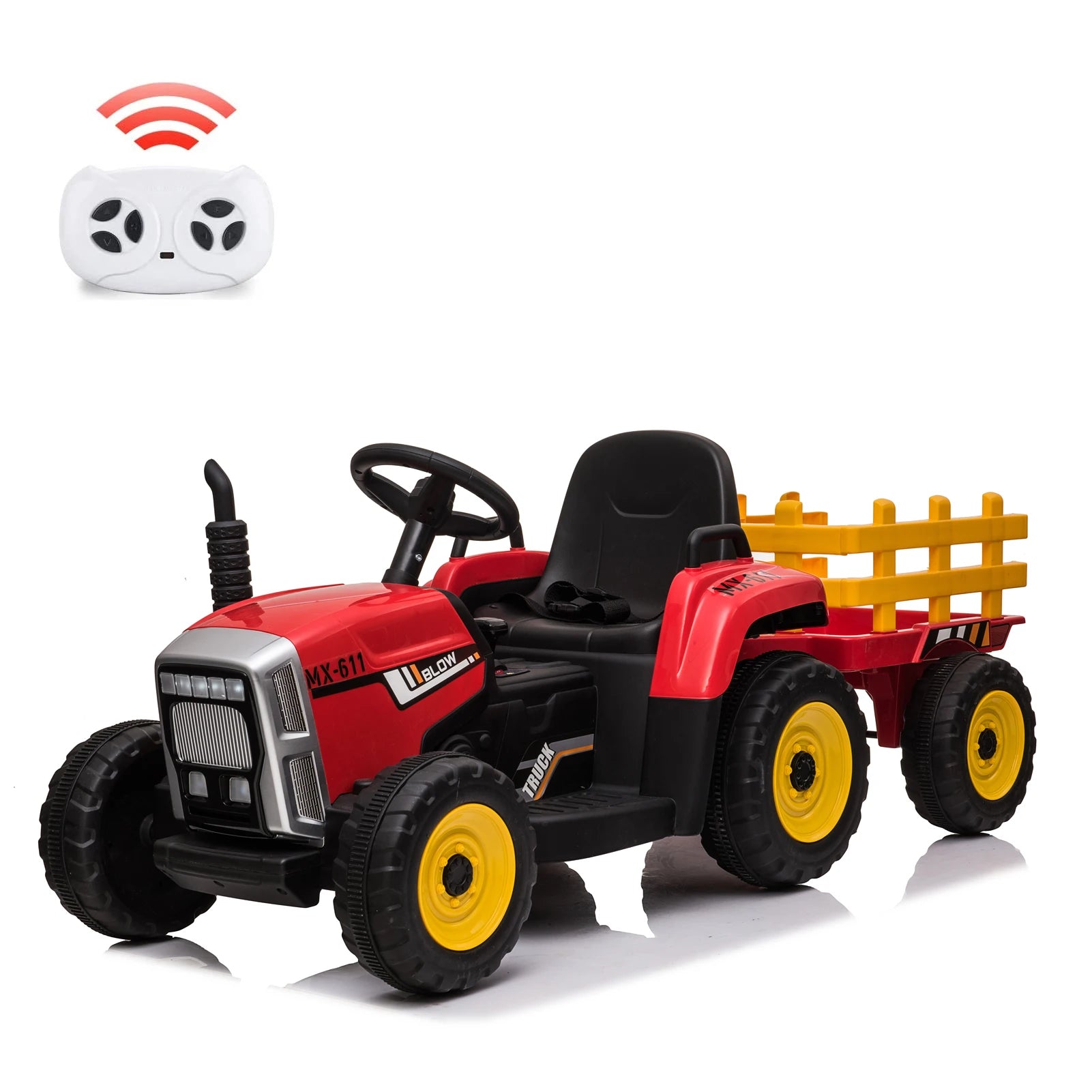 Kids 12V Electric Ride-On Tractor with Trailer and Remote Control