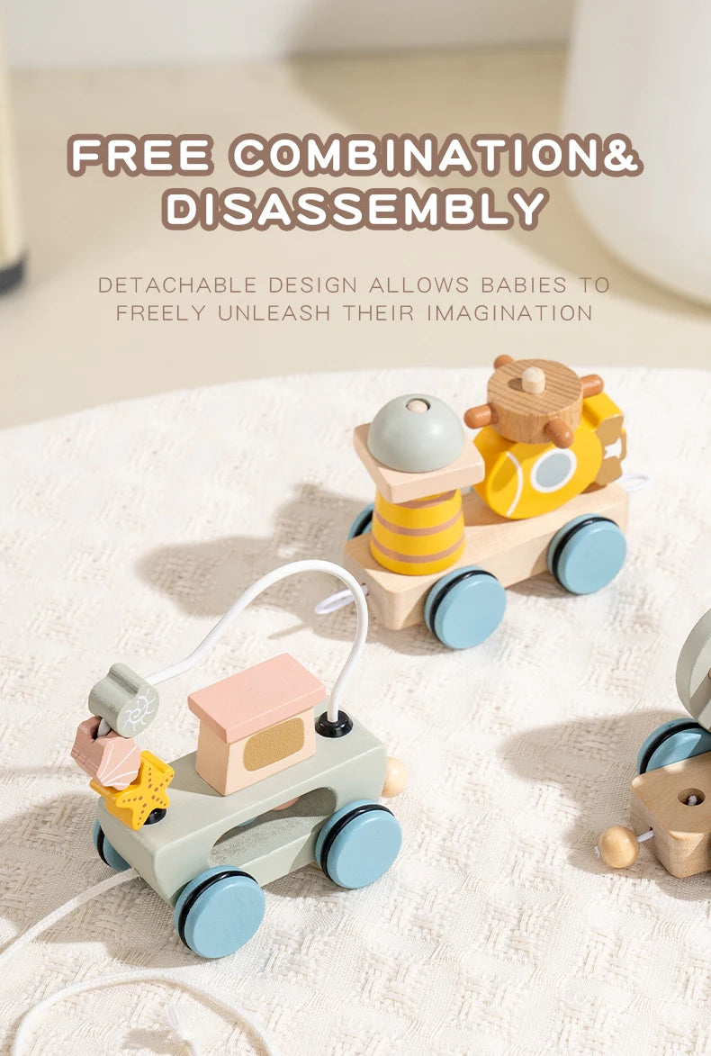 BizyKoady Wooden Stacking Train - Montessori Toddler Toy Set