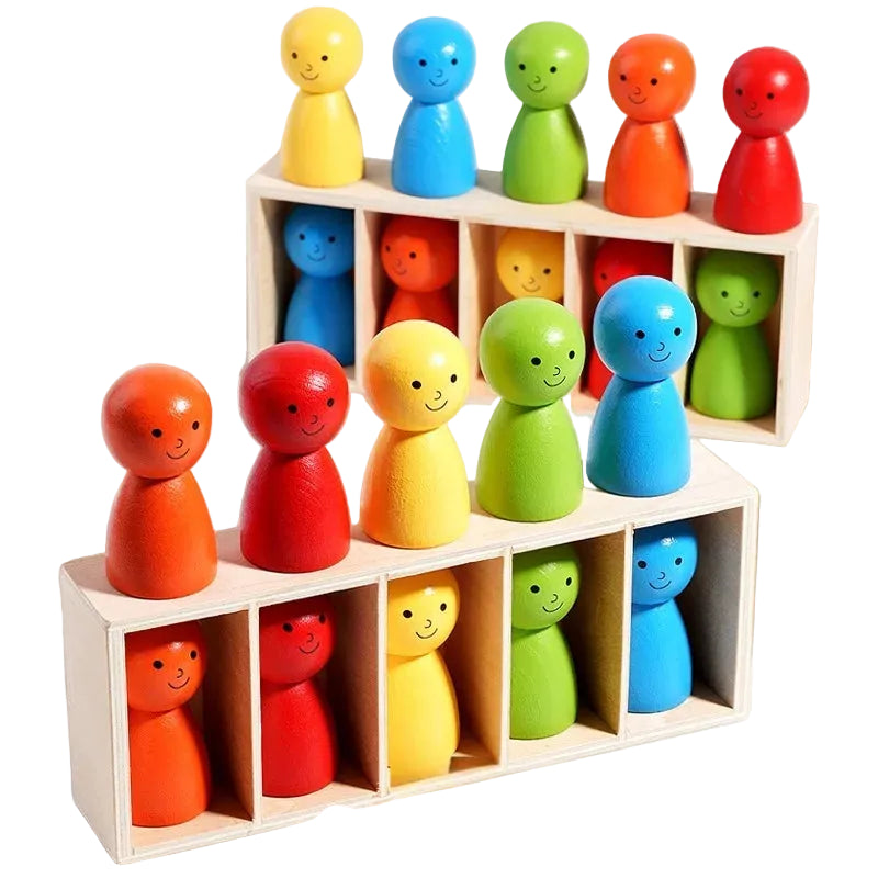 Wood Montessori Color Matching Toy - Educational Guess Doll Game