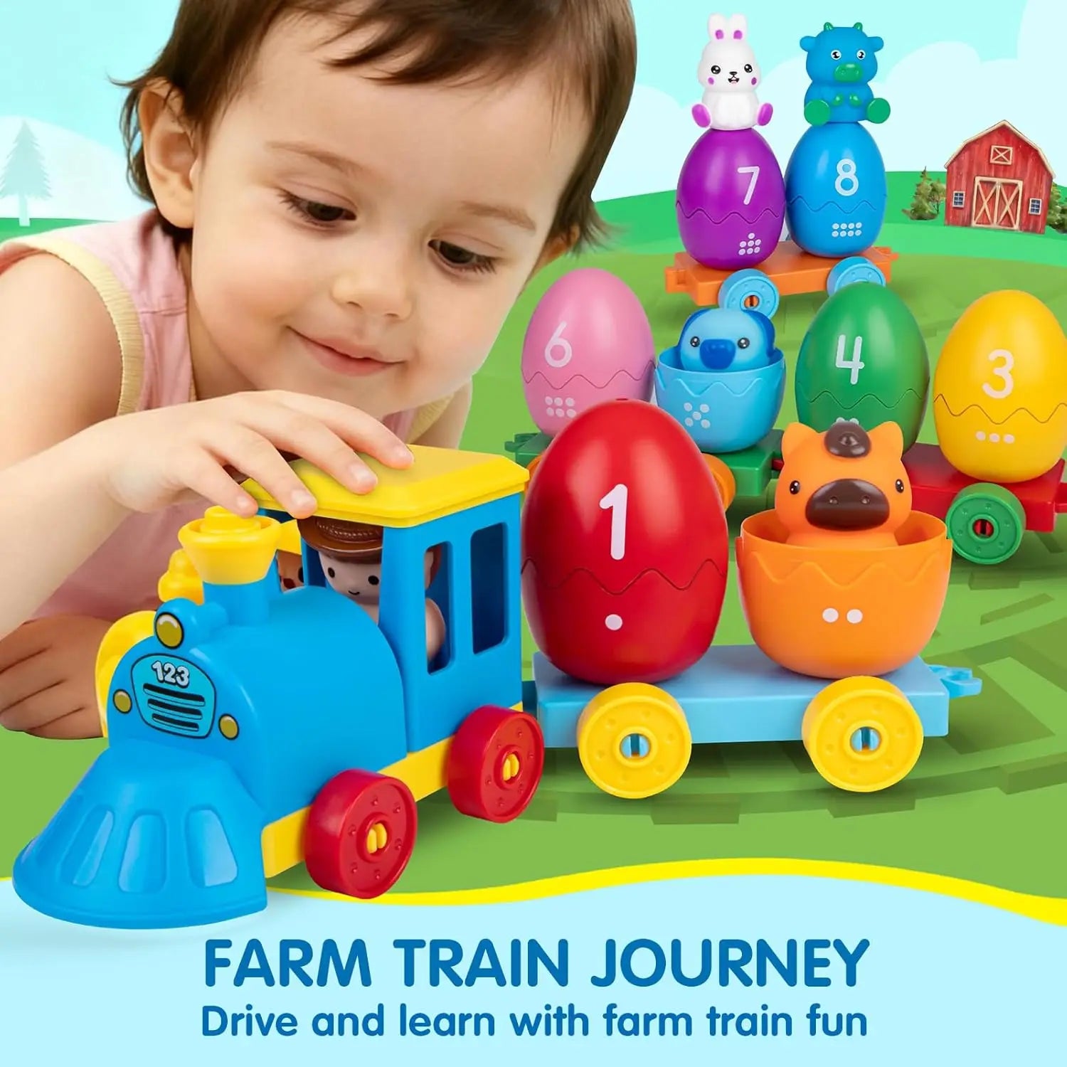 Montessori Farm Animal Train Set - Counting & Sorting Toy
