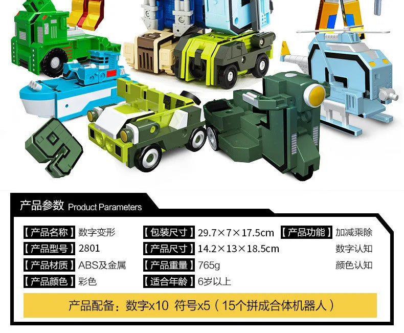 With Box Assemble Number Robots Transformation Action Figure Car Dinosaur Model Deformation Digit Letters Alphabet Toys