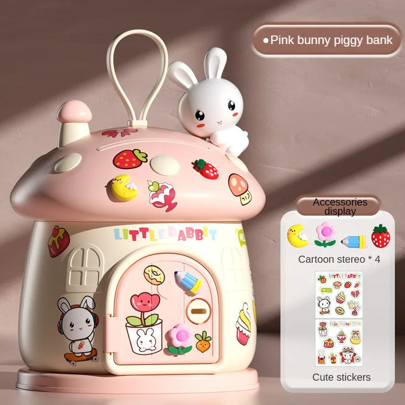 Cute Cartoon Mushroom Molding Piggy Bank 3D Stickers for Creative DIY Desktop Ornaments Key Protection Gifts