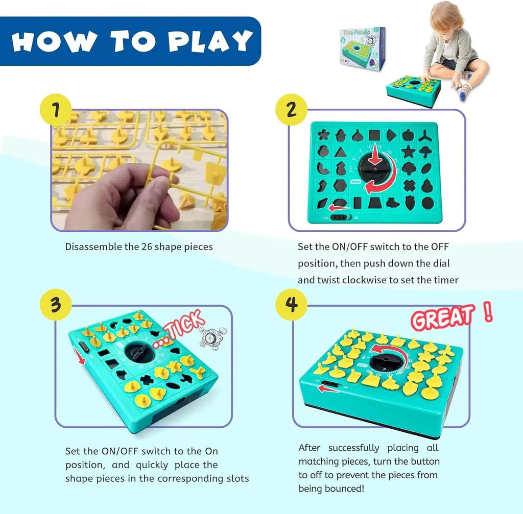 Shape Matching Game - 26 Piece Educational Time Puzzle Toy