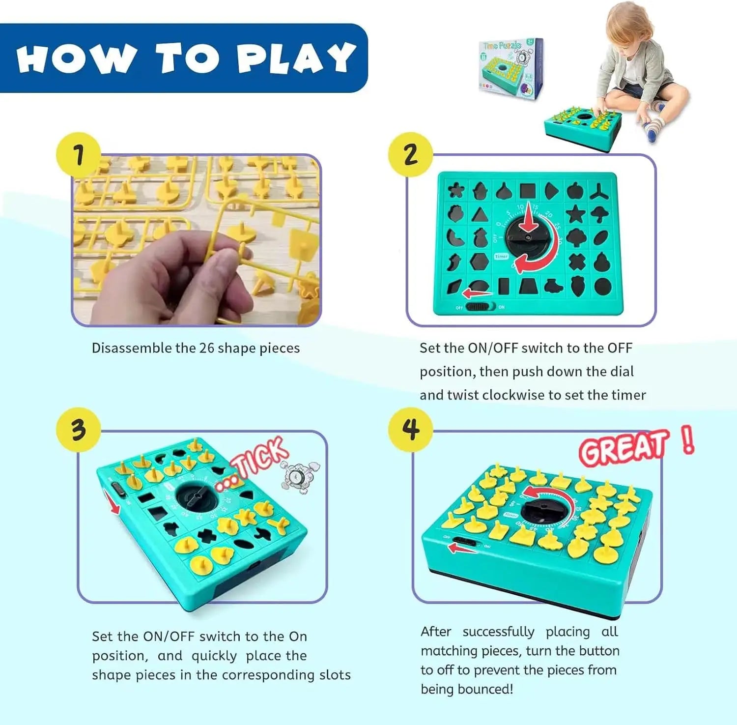 Shape Matching Game - 26 Piece Educational Time Puzzle Toy