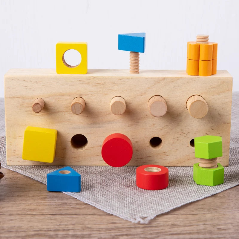 Montessori Wooden Nut and Bolt Board Sensory Toy - Colorful