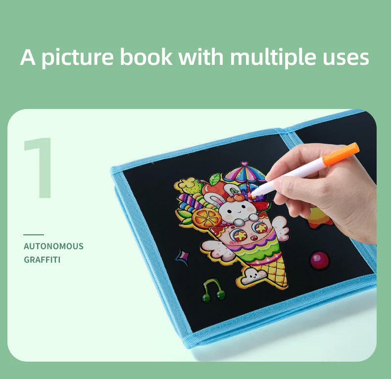 Foldable Chalkboard Book Children's Drawing Board Capable Of Repeatedly Scrubbing Drawing Writing Books (With 12 Watercolor Pen)
