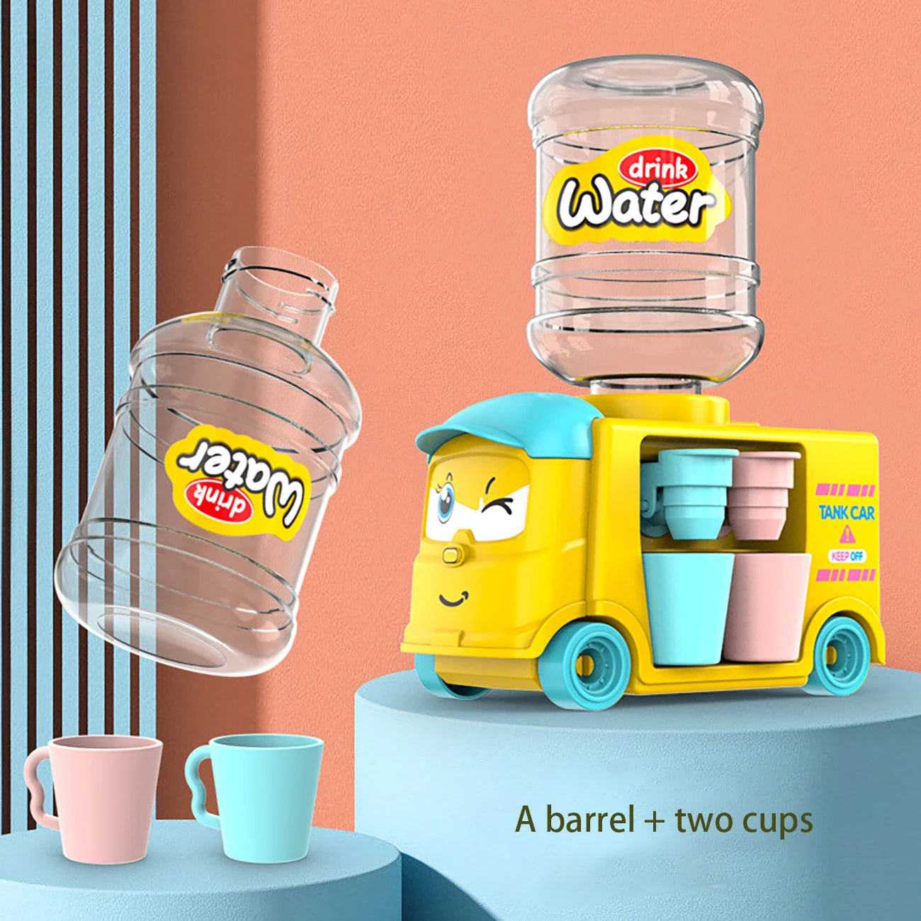 1pc Mini Children Dual Water Dispenser Toy with Cute Pink Blue Cold/Warm Water Juice Milk Drinking Fountain Simulation Kitchen T