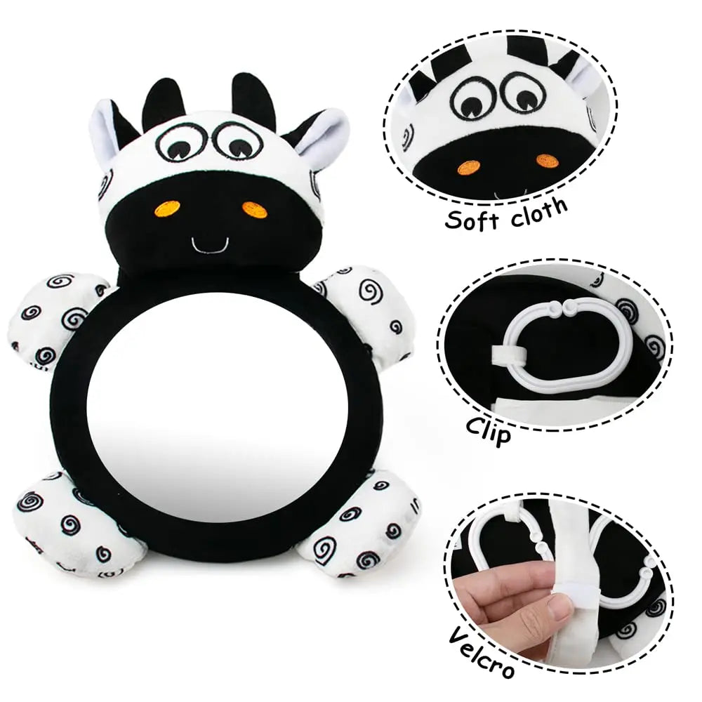 Baby Tummy Time Mirror Toy - High Contrast Black & White Cow