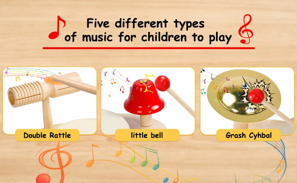 10-in-1 Wooden Musical Toy Drum Set and Xylophone