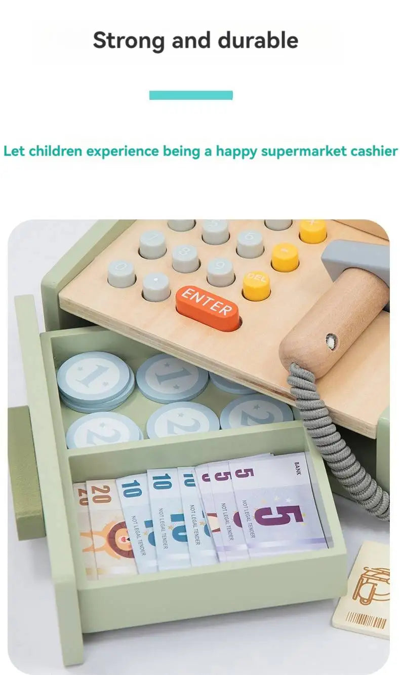 Children's Wooden Playhouse Toys Game House Toys Wooden Coffee Machine Wooden Cash Register Puzzle Interactive Education