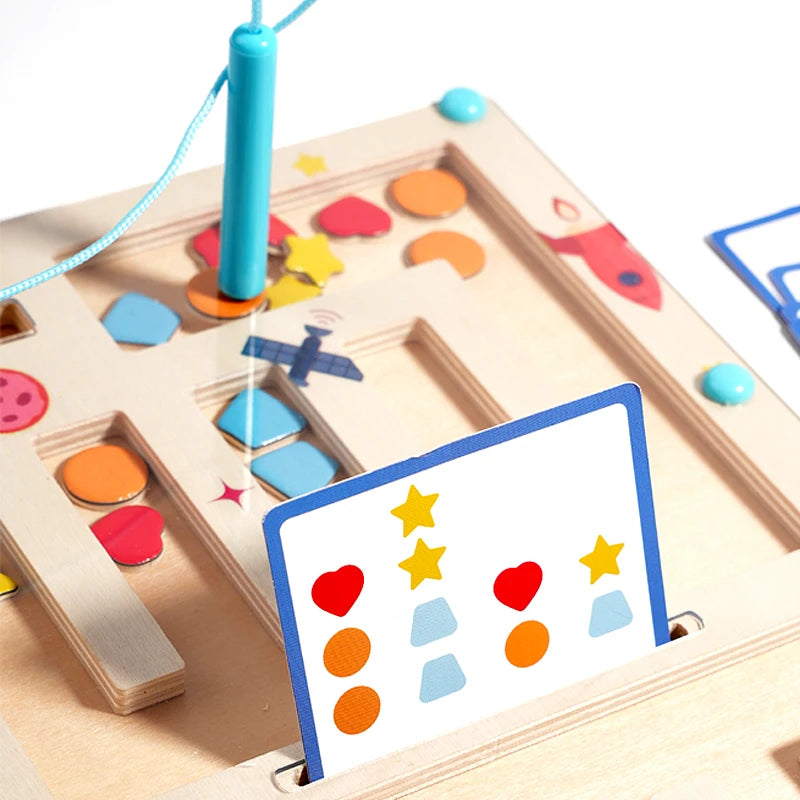 Tlewj Wooden Magnetic Color and Shape Maze Montessori Toy
