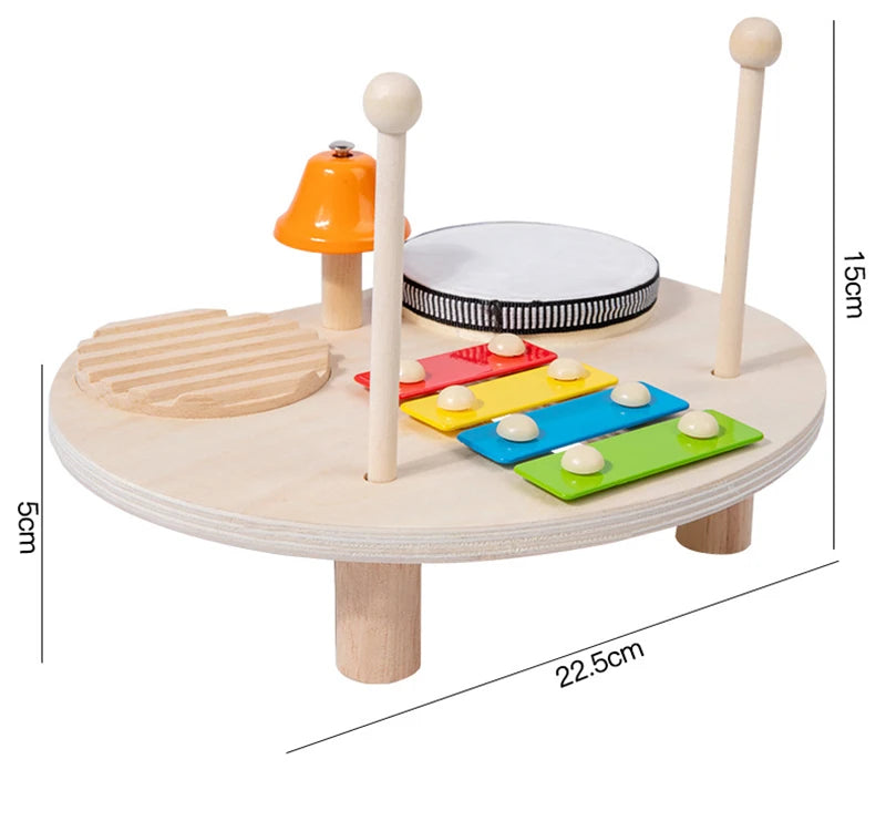 10-in-1 Wooden Musical Toy Drum Set and Xylophone