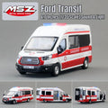 1/35 Ford Transit Ambulance Toy Car For Children Diecast Model Vehicle Miniature Pull Back Sound & Light Collection Gift Boy Kid
