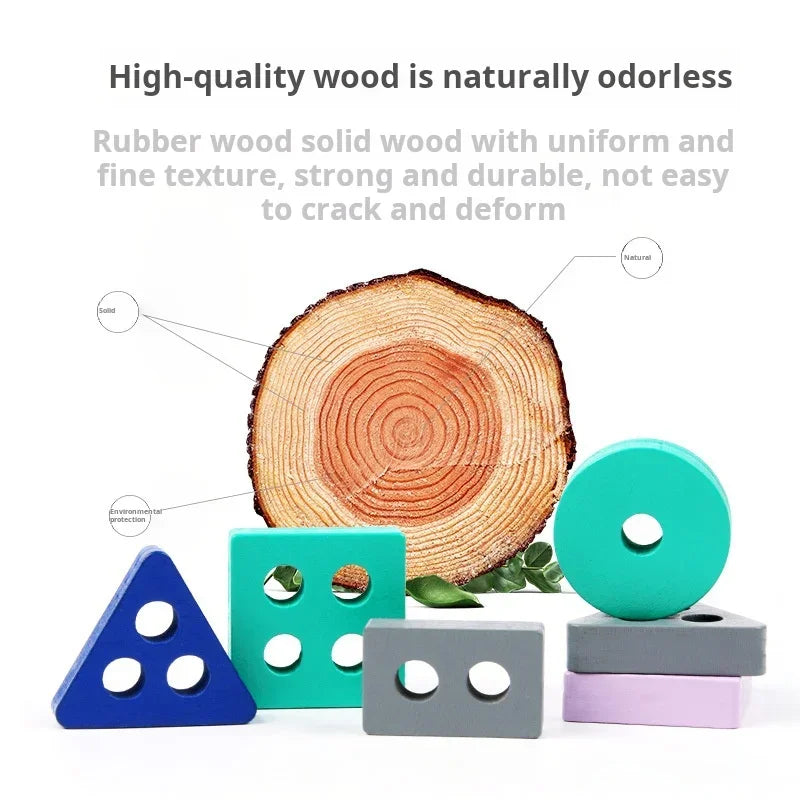 Mini Montessori Wooden Geometry Shape Match Puzzle - Macarone Color