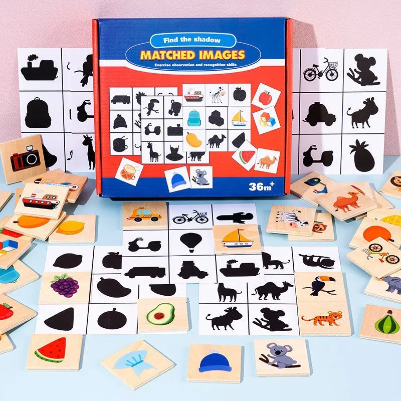 Wooden Montessori Shadow Matching Puzzle - Animal & Fruit Shape Toy